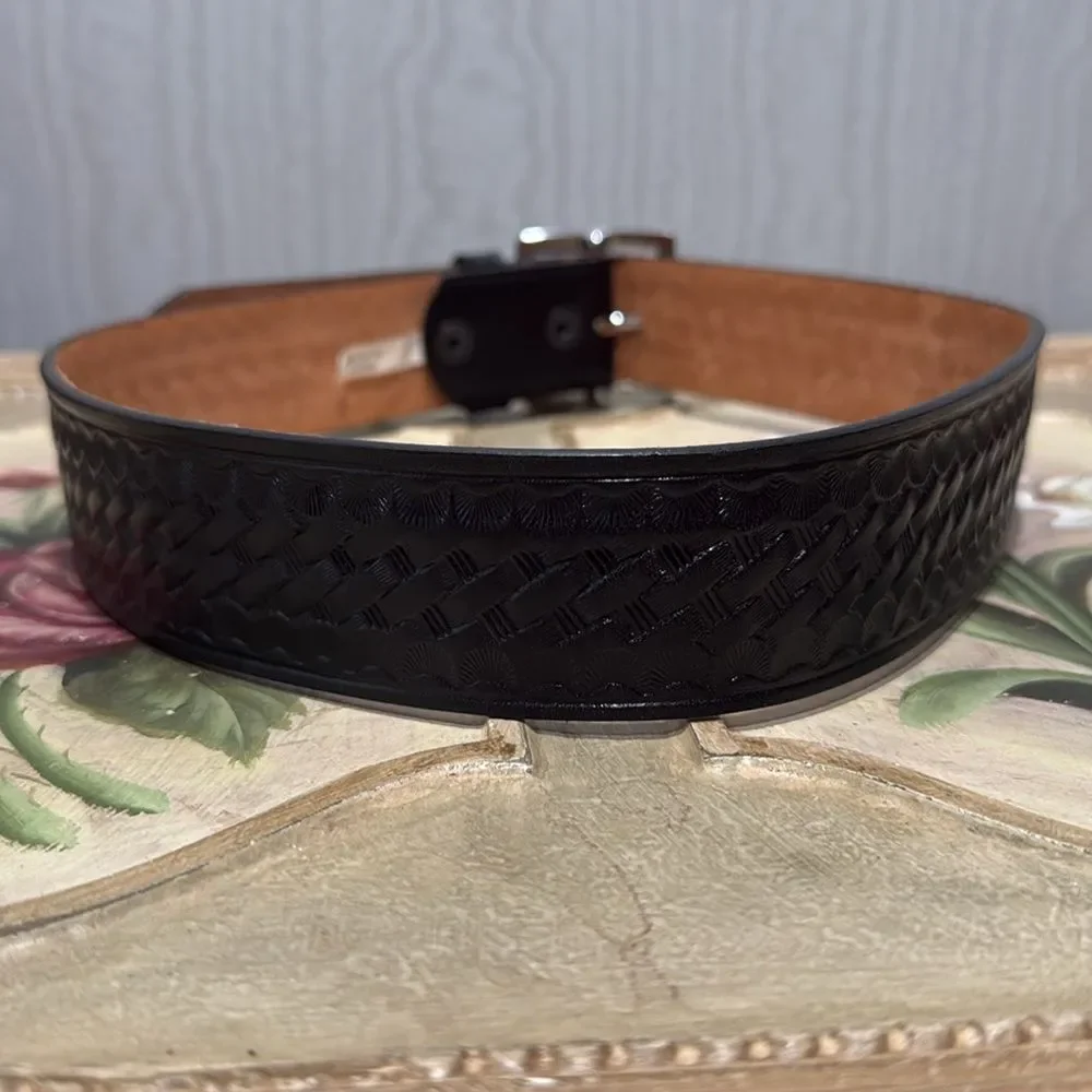 Dutyman 1621 Basketweave Leather Garrison Belt Black Silver Tone Buckle 30 NWOT